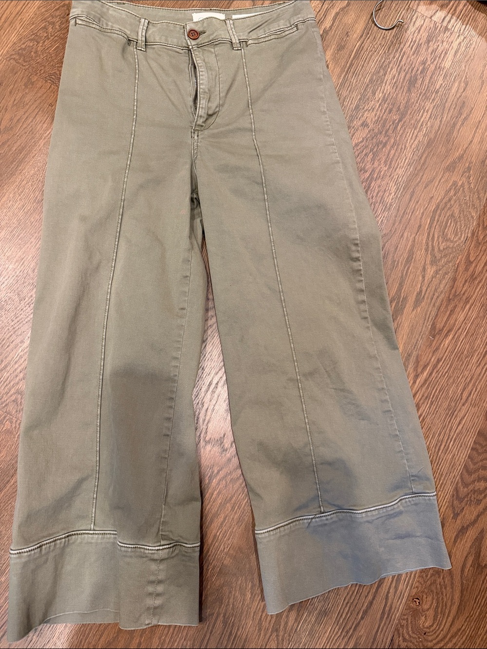 Anthropologie Olive Green Wide-Leg Jeans with Front Seams